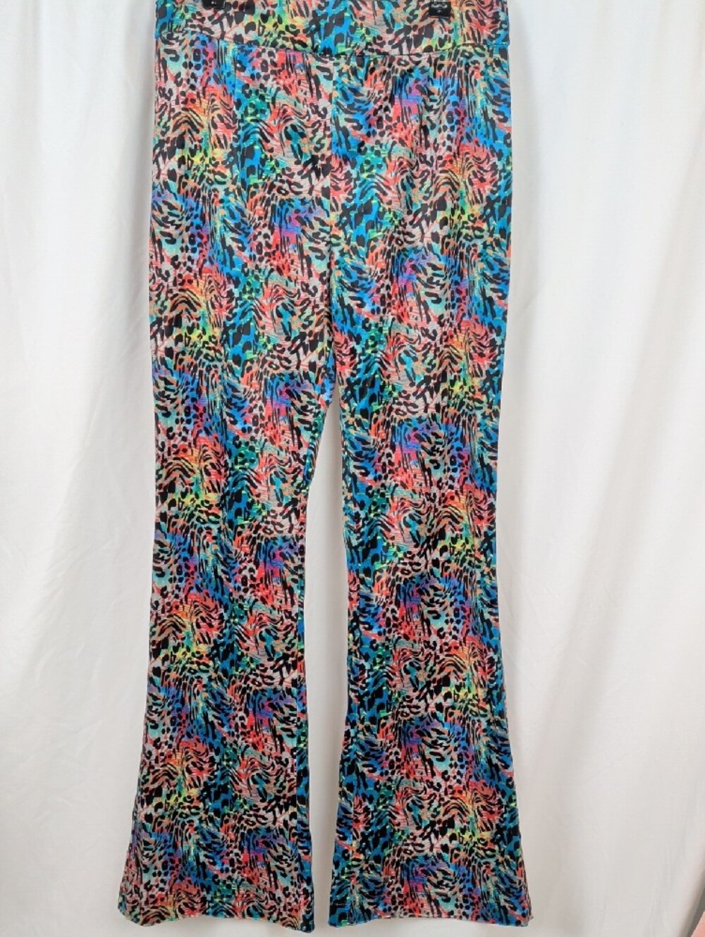 NWT Cider Colorful Abstract Leopard High Rise Flare Pants S